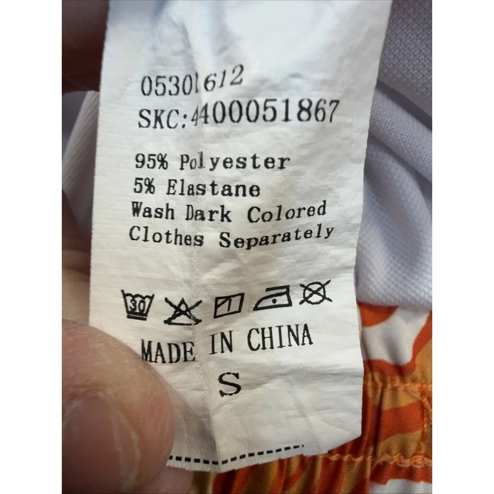 Men Orange White Swirl Shorts  Trunks Size S Regular Solid Elastic Waist Pull-On